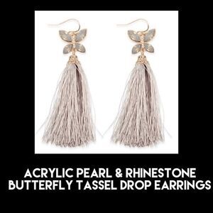 Influence Acrylic Pearl & Rhinestone Beaded Butterfly Tassel Earrings